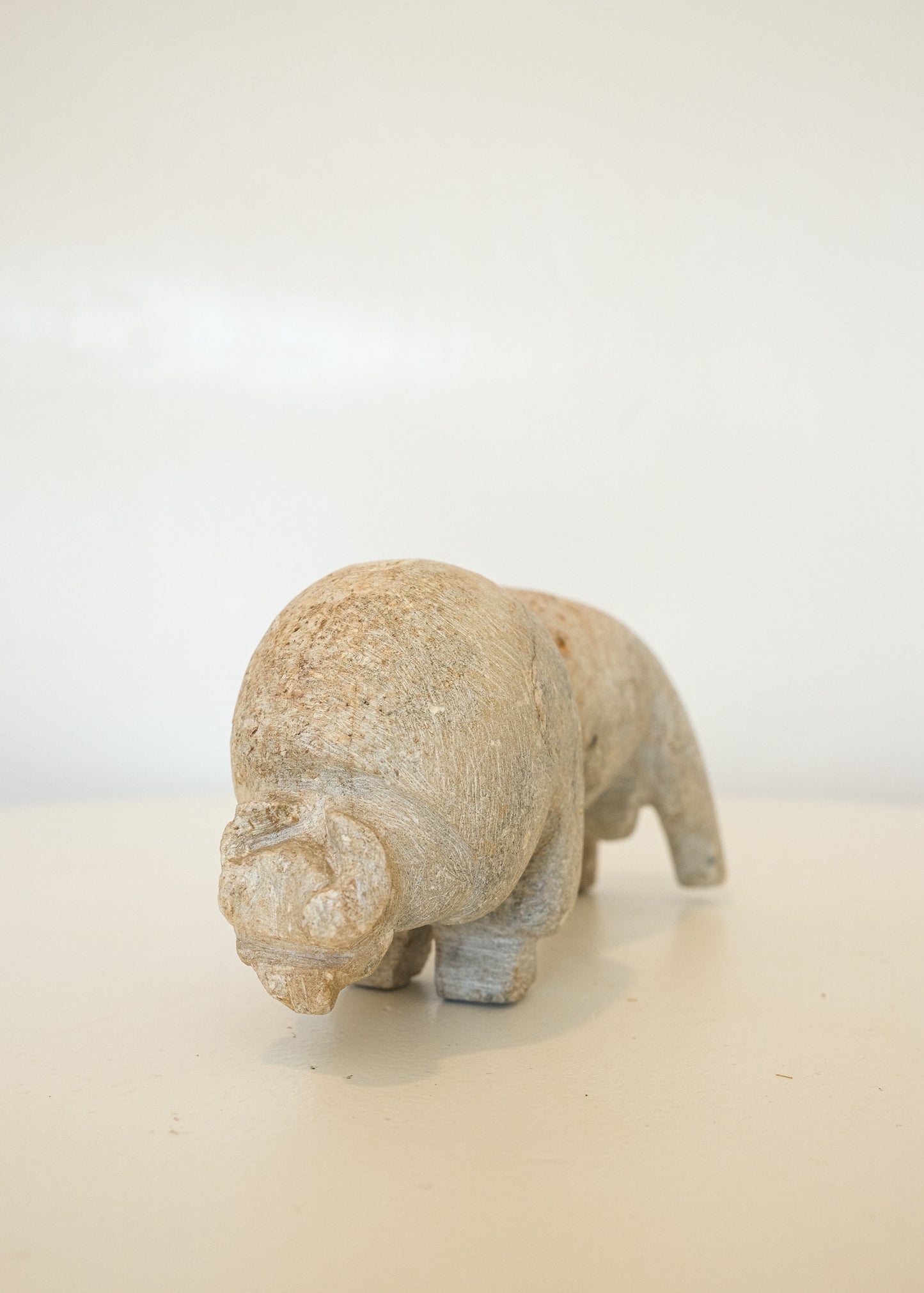 Hand-carved Stone Buffalo Sculpture
