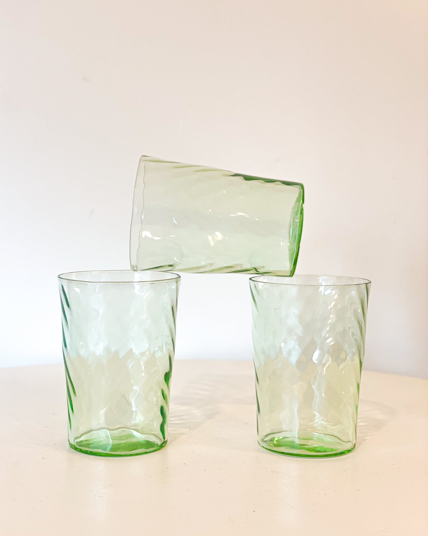 Green Ripple Drinking Glasses (set of 3)